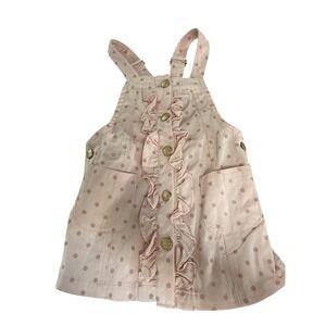 Jillian's Closet Pink Polka Dot Ruffle Pinafore Overall Dress 24M Gold Button